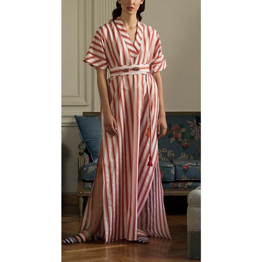 Evi Grintela Mamounia The Shirt Dress Womens S Multi Striped Maxi Belt Cotton